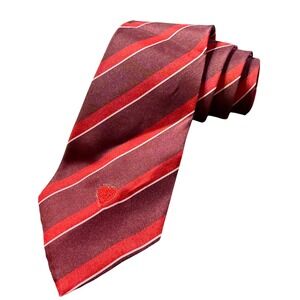 Hooam Striped‎ Necktie Heart Detail Burgundy Red Polyester Tie